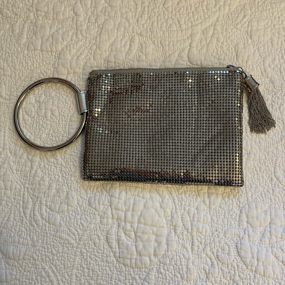 Whiting & Davis Silver Mesh Wristlet Clutch
